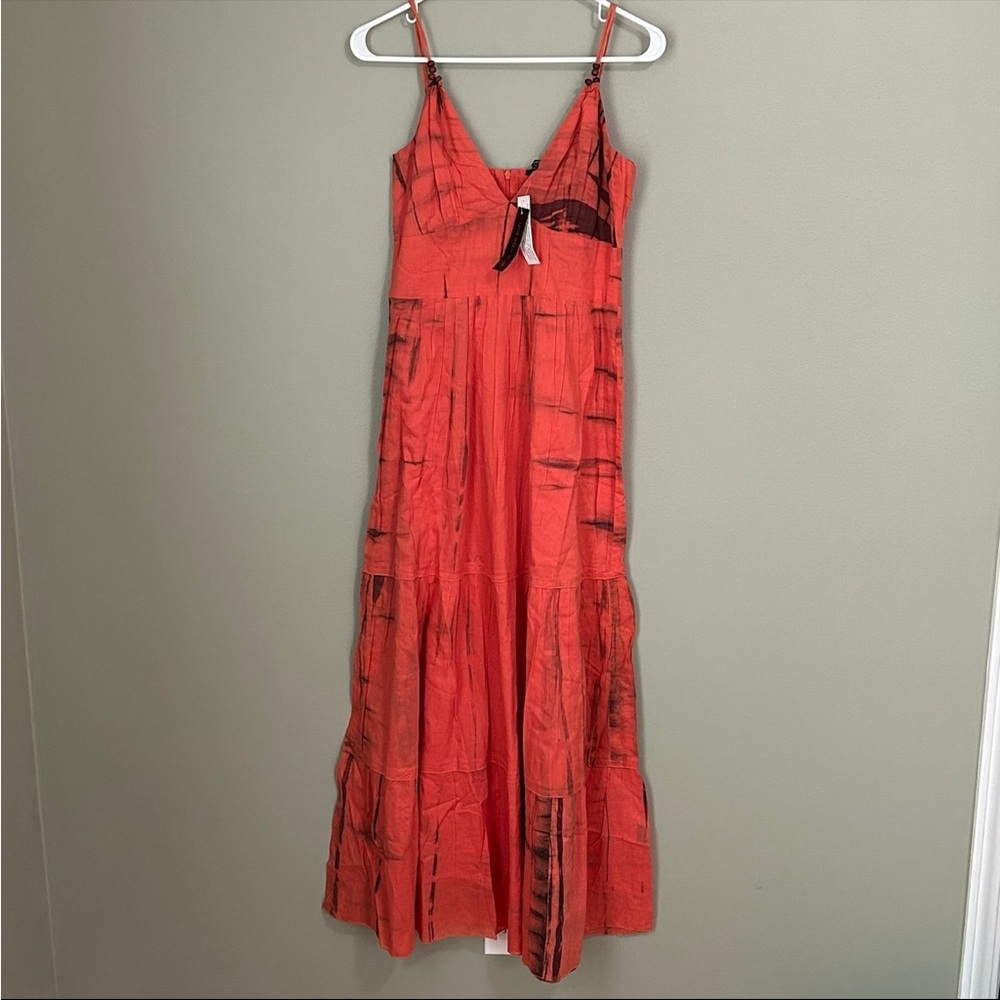 NWT Chaudry orange‎ tie dye beaded maxi dress women’s size small